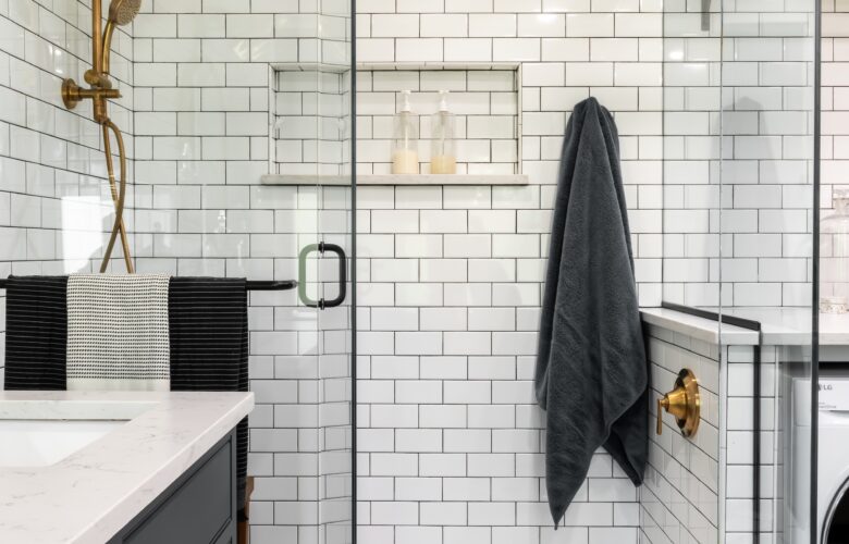 Black and White with Brass Shower Renovation