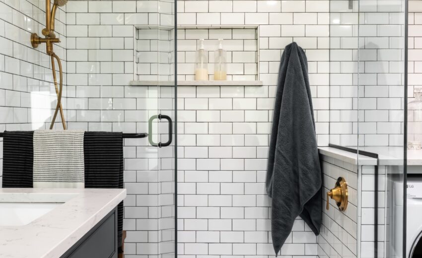 Black and White with Brass Shower Renovation