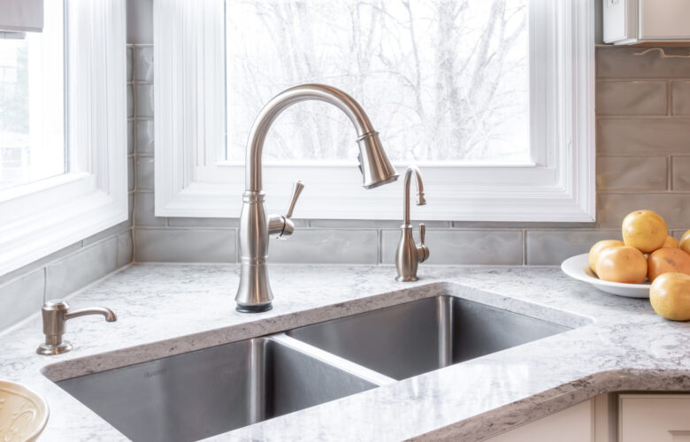 Corner Kitchen Sink, Modern Faucet