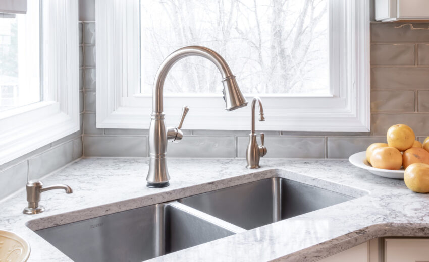Corner Kitchen Sink, Modern Faucet