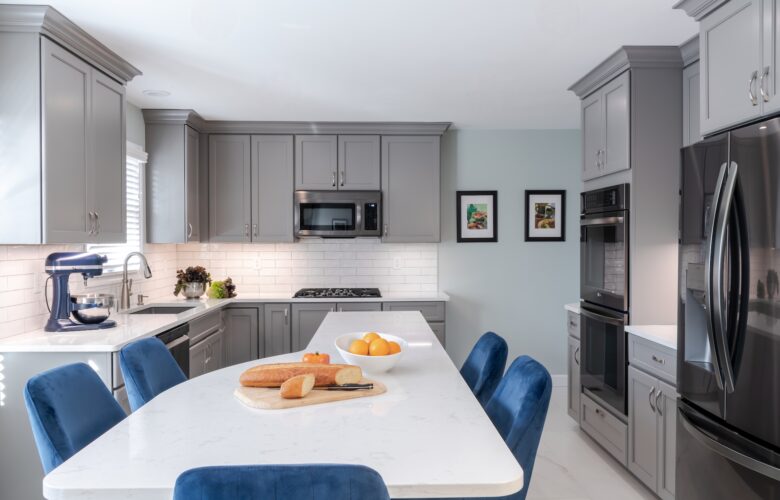 Gray Cabinetry with Unique Kitchen Island