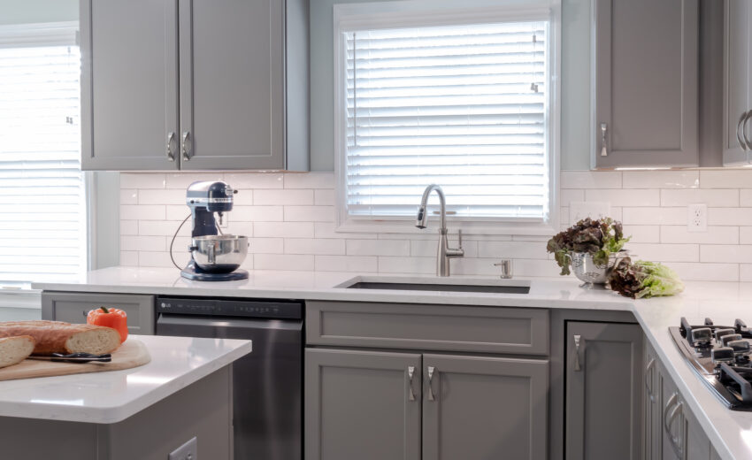 Gray Cabinets, White Countertops